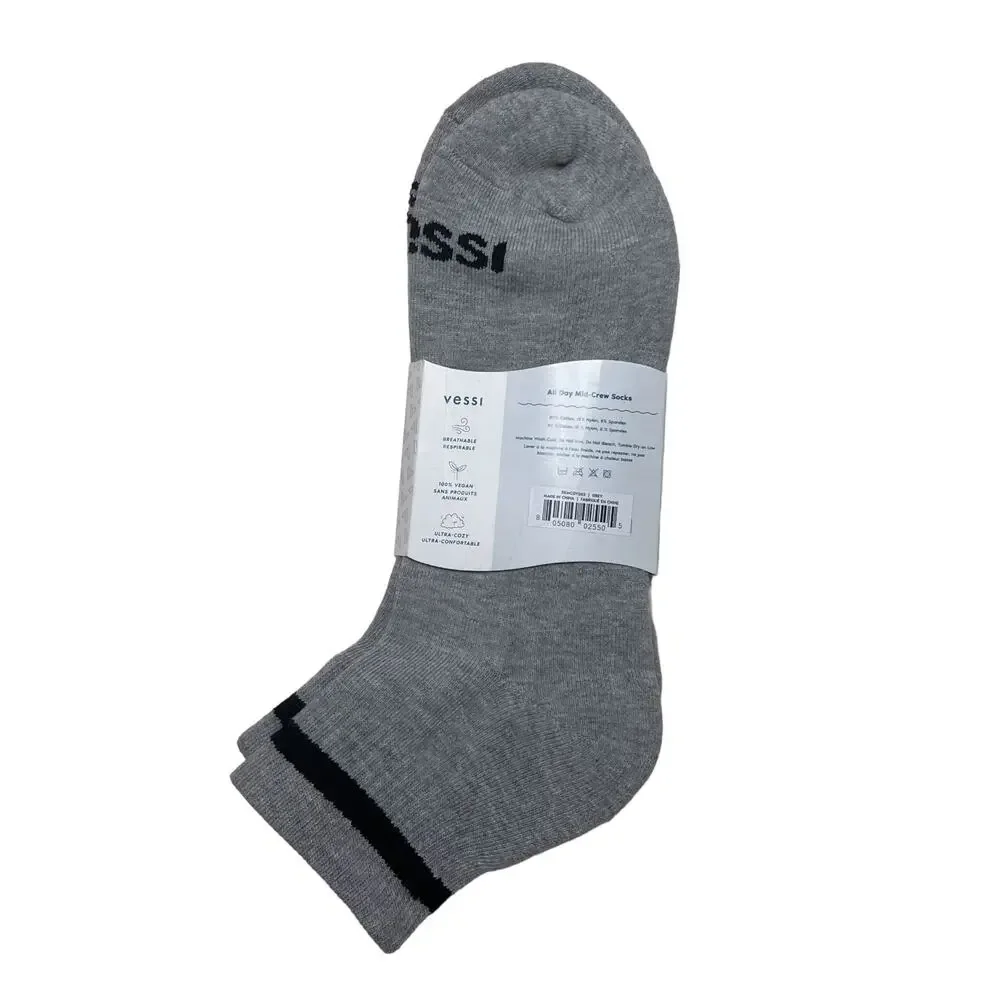vessi all day mid-crew socks grey size large unisex